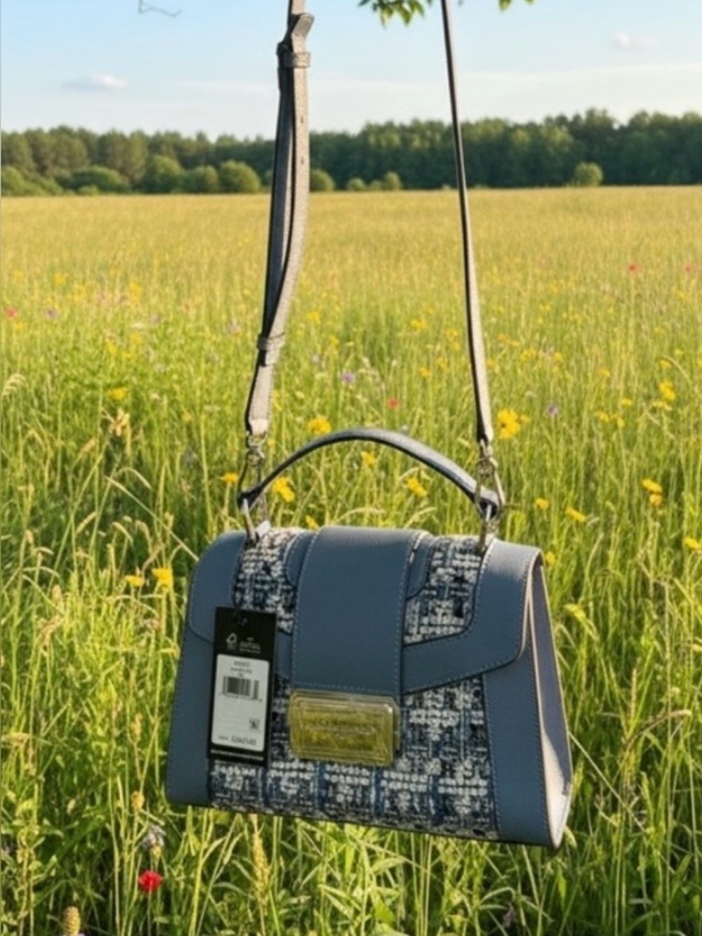 Karl Lagerfeld Light Blue Tweed Top-Handle Mini Bag. MSRP $248.00 - Picture 3 of 13